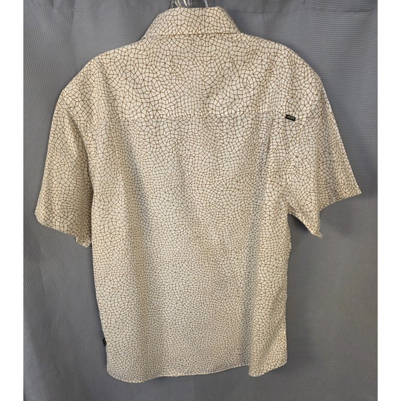 Howler Brothers Aransas Button Shirt Men Medium Beige Short Sleeve Geometric AOP - Picture 2 of 7